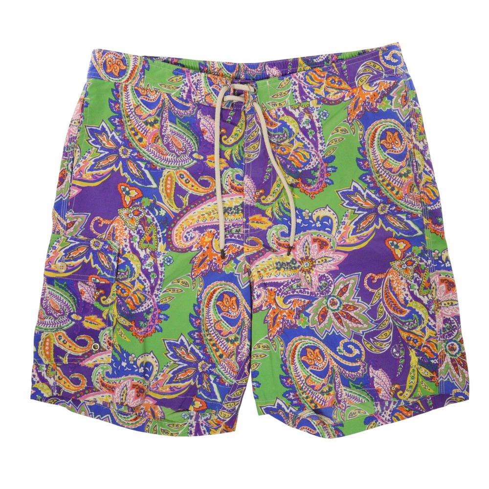 Polo Ralph Lauren Swim Shorts Paisley Cargo Pocket Purple Nylon Men M
